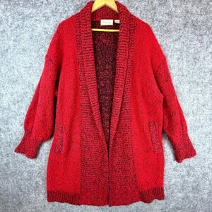 VTG Penbrooke Lane Cardigan Sweater Women Medium Red Boho Grandma Cozy Oversized